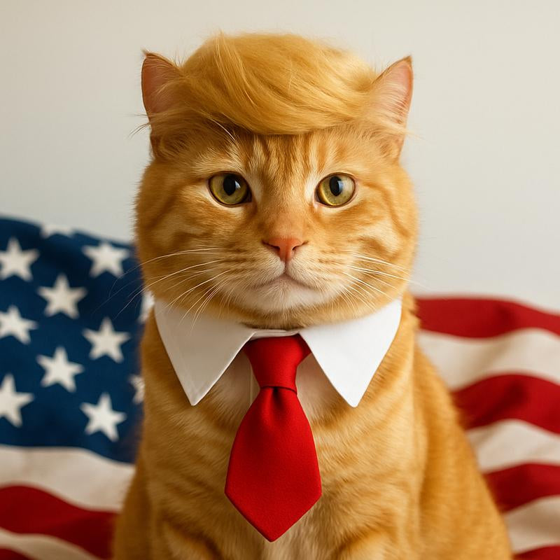 Trump Dog Costume Set - 2 Piece Hilarious Halloween Costume for Cats & Dogs with Red Tie & Blonde Wig - Easy On/Off Design for Pet Festivals