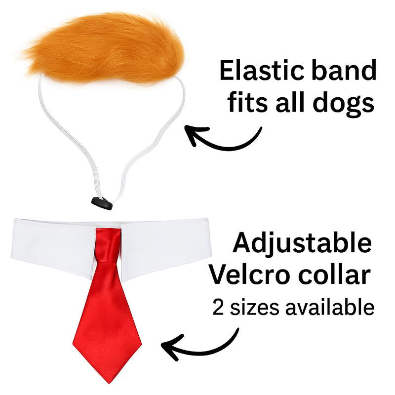 Trump Dog Costume Set - 2 Piece Hilarious Halloween Costume for Cats & Dogs with Red Tie & Blonde Wig - Easy On/Off Design for Pet Festivals
