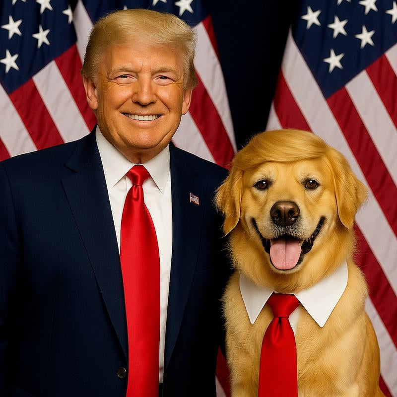 Trump Dog Costume Set - 2 Piece Hilarious Halloween Costume for Cats & Dogs with Red Tie & Blonde Wig - Easy On/Off Design for Pet Festivals