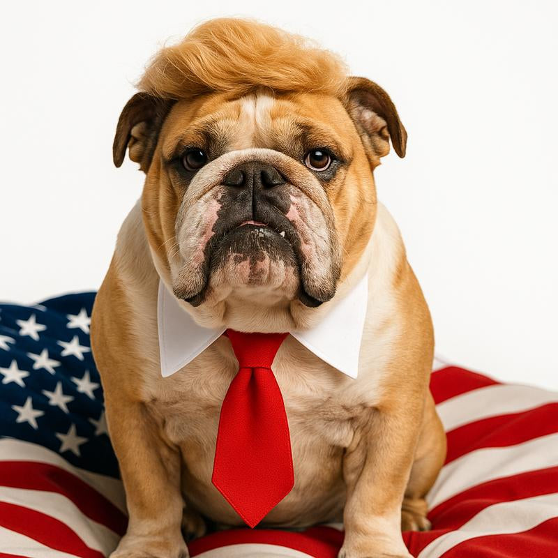 Trump Dog Costume Set - 2 Piece Hilarious Halloween Costume for Cats & Dogs with Red Tie & Blonde Wig - Easy On/Off Design for Pet Festivals